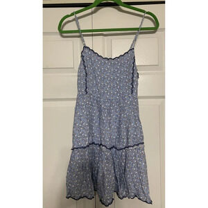 Urban Outfitters S Hanna Mini Babydoll Dress Tiered Blue Floral Cottage Core